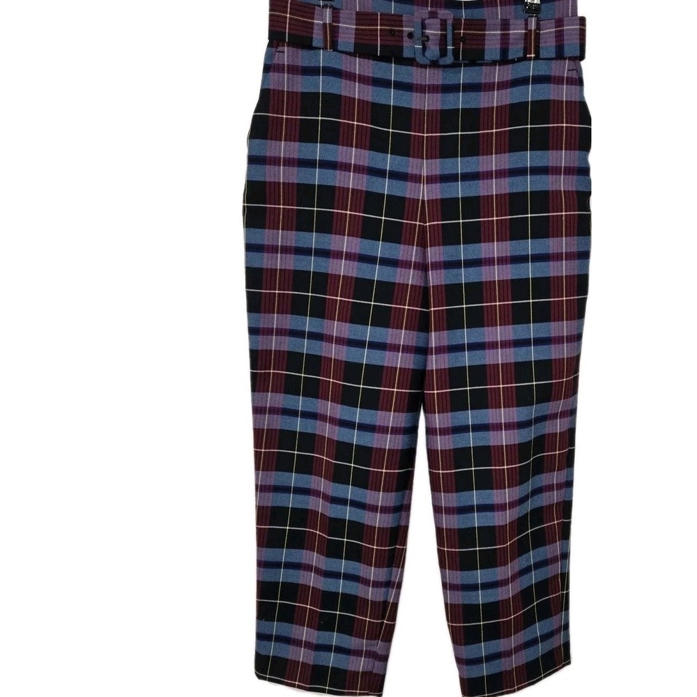 Zara Womens Large Blue/maroon Plaid Ankle Grazer Pants. Waist 30 Inseam 24.5